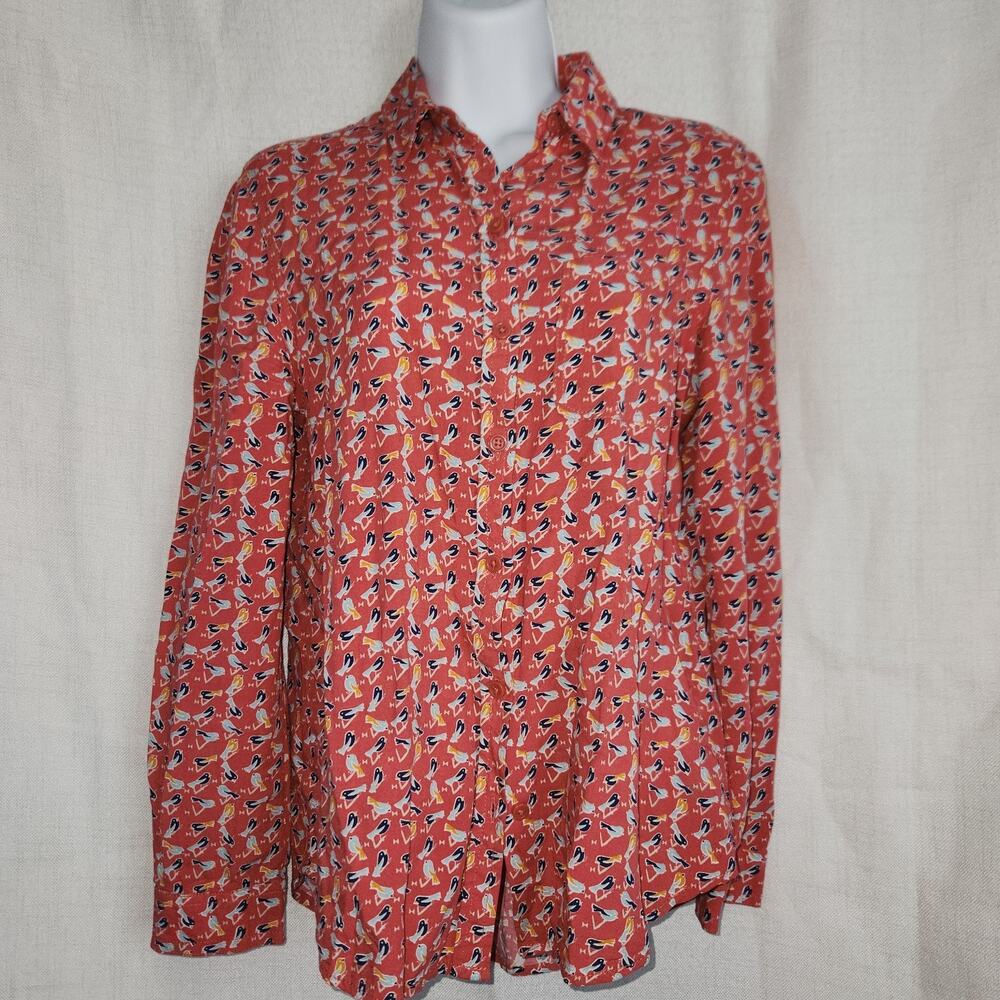beach lunch lounge Button Up top Bird‎ Design Sz XS